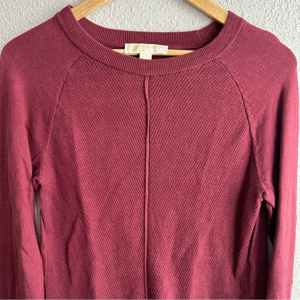 Michael Kors‎ soft cotton blend burgundy split hem long sleeve sweater blouse - Picture 3 of 10